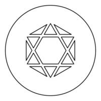 Octagedron icosahedron sacred geometry symbol icon in circle round black color outline contour thin vector