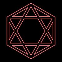 Neon octagedron icosahedron sacred geometry symbol red color style vector