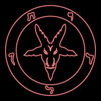 Neon symbol Satanism of Lavaeus Sigil of Baphomet sign red color style vector