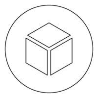 Hexagedron Sacred geometry symbol icon in circle round black color outline contour line vector