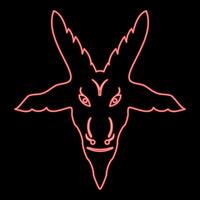 Neon head goat Symbol Satanism of Lavaeus Sigil of Baphomet sign red color style vector