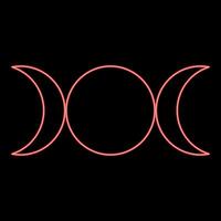 Neon simbol triple goddess religious sign moon phases wiccan red color style vector