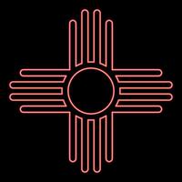 Neon zia symbol ancient sun emblem element of New Mexico flag red color style vector