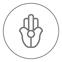 Symbol Natib Qadish Kappu palm Hamsa Levantian neo paganism neopaganism religious symbol Hand indian paganism icon in circle round black color outline contour line vector