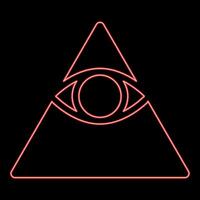 Neon kao Give all seeing eye in pyramid inside triangle Illuminati symbol Masonic red color style vector