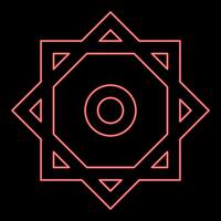 Neon symbol Rub el Hizb Islam Ramadan equilibrium of static dynamic Sacred geometry red color vector