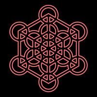Neon metatron cube Sacred geometry red color vector