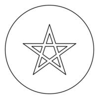 Pentagram Neo paganism sign five pointed star icon in circle round black color outline contour line vector