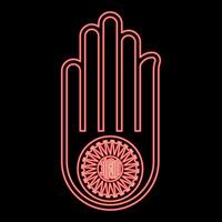Neon hand Akhimsa Ahimsa arm Jainism Jain religion symbol Dharma Ahinsa red color vector