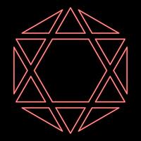 Neon octagedron icosahedron sacred geometry symbol red color vector