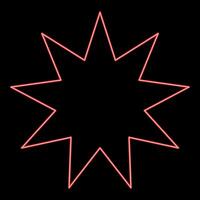 Neon six pointed star Bahaism Baha'i Bahai symbol unity and harmony between different religions cultures red color style vector