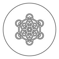Metatron cube Sacred geometry icon in circle round black color outline contour line thin vector