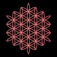 Red neon flower of life Sacred geometry vector