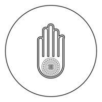 Hand Akhimsa Ahimsa arm Jainism Jain religion symbol Dharma Ahinsa icon in circle round black color outline contour line vector