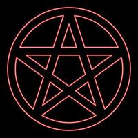 Neon pentakl Neopagan Wicca Pentacle Neo paganism sign five pointed star in circle inside round Pentagram magic symbol red vector