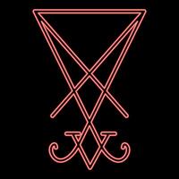 Neon lucifer's sign seal Satan Lucifer symbol red color style vector
