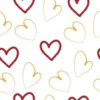 A seamless pattern with red and gold hearts vector