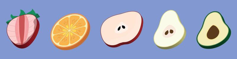 Fresh Fruit Slices Collection Strawberry Orange Apple Pear Avocado vector
