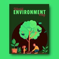 World Environment Day Post with a Father and Daughter Planting for Healthy Life or Save Future.. vector