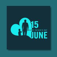 15 June, Happy Father's Day Greeting Card with Silhouette Character Illustration of Father and Son at Heart. vector