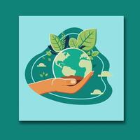 World Environment Day Poster with a Person Holding Green Earth with Leaves for Save Planet, Save Life Illustration. vector