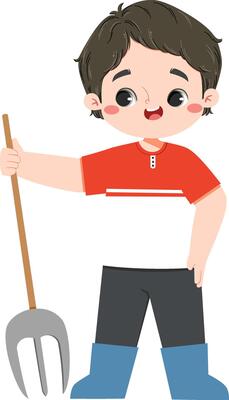 Cute Farm Boy with Pitchfork for Education Kids