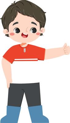 Cute farm boy gives thumb up