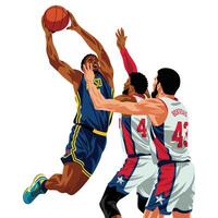 A basketball player is trying to block the ball vector