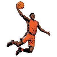 Basketball player jumping to dunk the ball vector