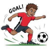 Flat design of Boy Playing Soccer in Action Pose. vector