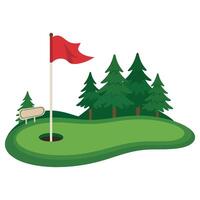 Golf course with red flag and trees illustration vector
