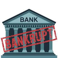 Minimal Bank Building with Red Bankruptcy Label. vector
