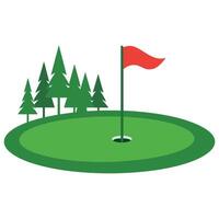 Golf course with red flag and trees vector