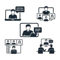 Flat conference Call Icons for Virtual Meetings. vector