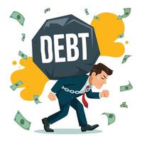 A businessman carrying a rock with the word debt on it vector