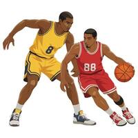 Two basketball players are playing on a white background vector