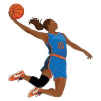 A female basketball player jumping to catch the ball vector