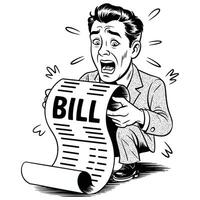 A cartoon man is holding a bill and looking at it vector