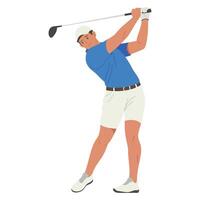 Flat Style Golfer Swing Illustration on White Background. vector