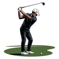 Golfer hitting the ball with his club on a white background vector