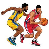 Two basketball players are running together vector