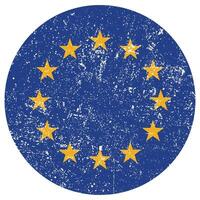 Grunge Circular European Union Flag Icon. Distressed EU Flag in Round Badge Style vector