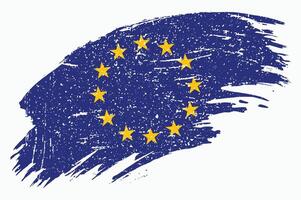 Curved Grunge European Union Flag Illustration. Distressed EU Flag with Brush Stroke Texture vector