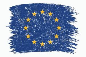 Grunge Style European Union Flag Illustration. Distressed EU Flag with Brush Texture vector
