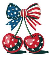 Patriotic USA Cherries with Flag Bow. Fourth of July Cherries with American Bow vector