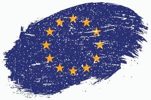 Grunge Brush Stroke European Union Flag Design. Distressed EU Flag with Paint Texture and Yellow Stars vector