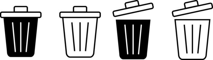 Trash icon set. Rubbish can icons. delete sign. Bin icon symbol vector