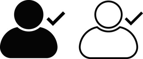 Profile with checkmark icon set. checked user account approved profile. User accept icon symbol vector