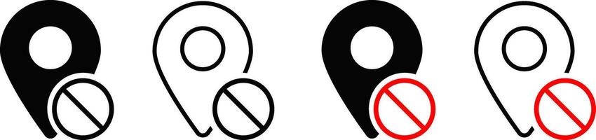 disable location icon set. Invalid location signs. Prohibited locations symbols vector