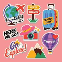 Travel stickers set on pink background vector